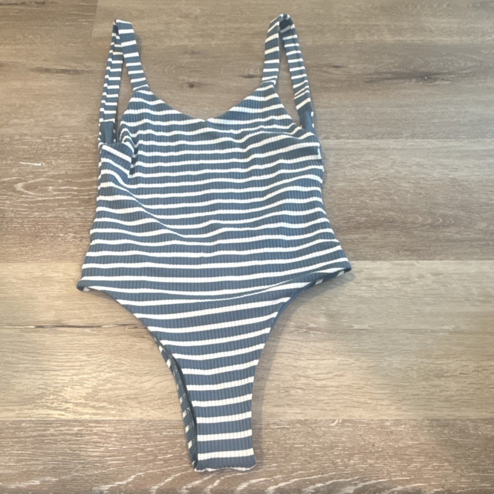 Vitamin A Blue White Striped One Piece Swimsuit High-Waisted Stretch Lined